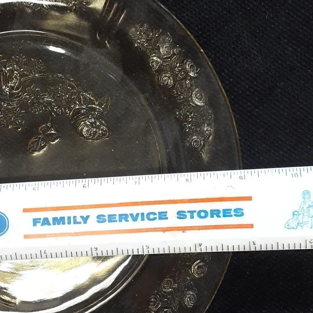 4 Vtg. Federal depression glass Sharon Cabbage Rose plate, snack pl , 2 sherbert